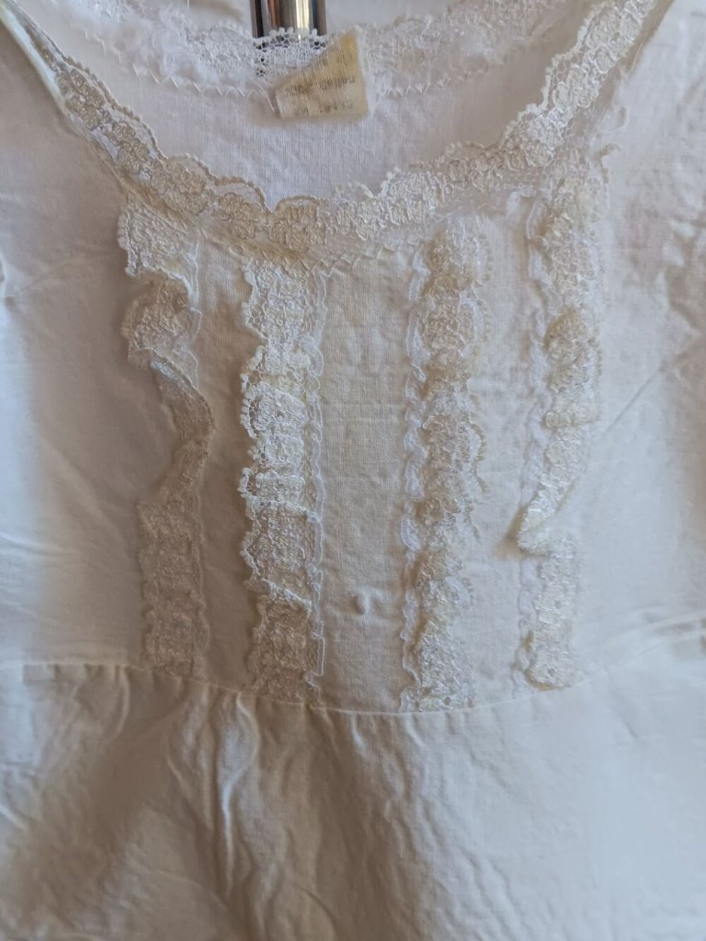 Vintage Infant Dress 12m 1yr White Lace-Trimmed Cotton Sleeveless Ruffle 1950's